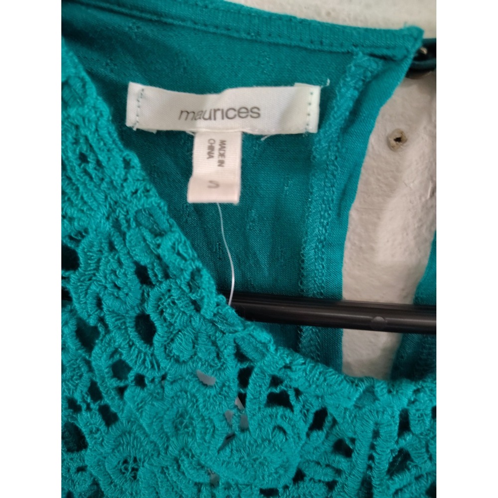 Maurices Womens Small Teal Green Lace Crochet Front Sleeveless Tank Top NWT - Picture 2 of 4